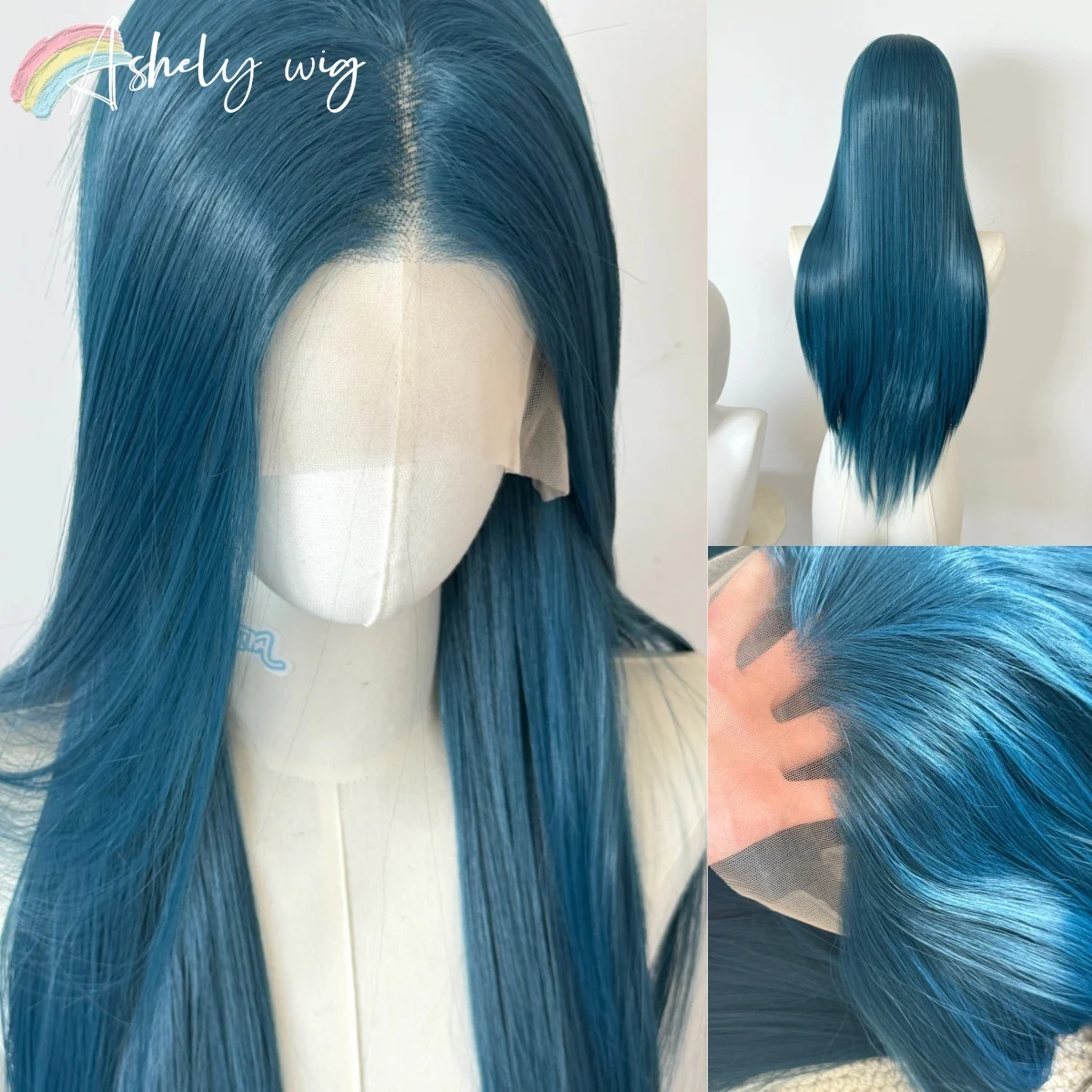 

Peacock Blue-green Wig for Women Hand-hooked 13*4 HD Lace Frontal Long Straight Synthetic Lace Wigs Nature Looking Cosplay Wig