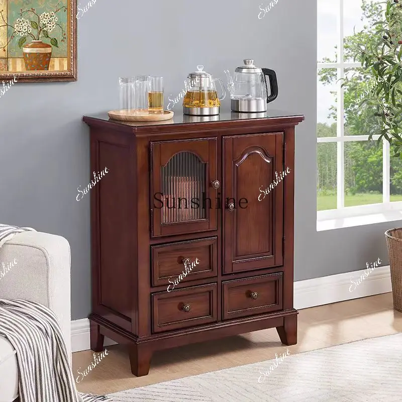 

American all-solid wood tea cabinet integrated living room wall storage dining side cabinet FT