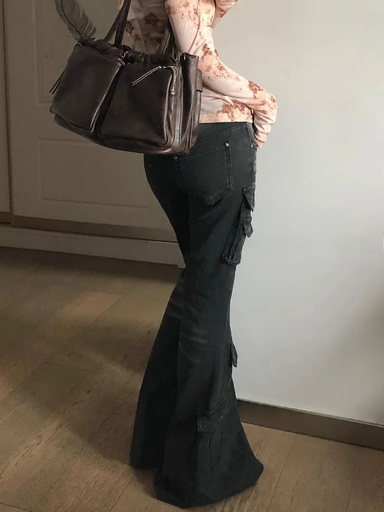 Amerikanische Retro Arbeitshose Frauen Niedrige Taille Glocke Bot Lange Hosen Sommer Y2K Sexy Mädchen Abnehmen Micro Ausgestelltes Bodenlangen j...