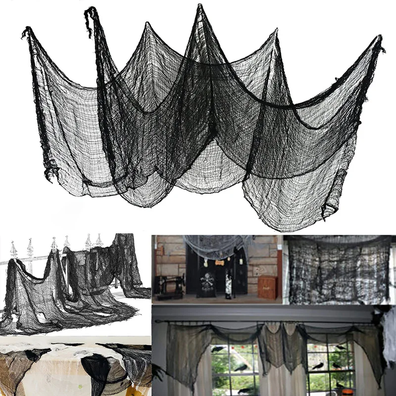 Halloween Large Black Grid Yarn Cloth Halloween Party Outdoor Indoor Decorations Gothic Haunted House Horror Props Tablecloth