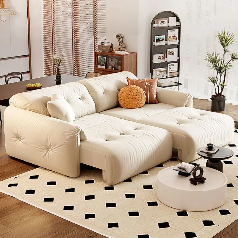 A*-Cream wind modern reclining electric retractable sofa human kennel living room cloud fabric lazy function sofa bed