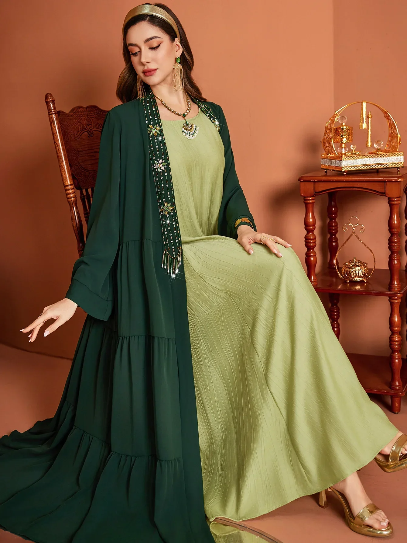 Eid Open Women Abaya gorgeous hand-stitched Diamond Long Cardigan Vestidos Party Caftan Jalabiya Ramadan Dubai Arab Long Robe