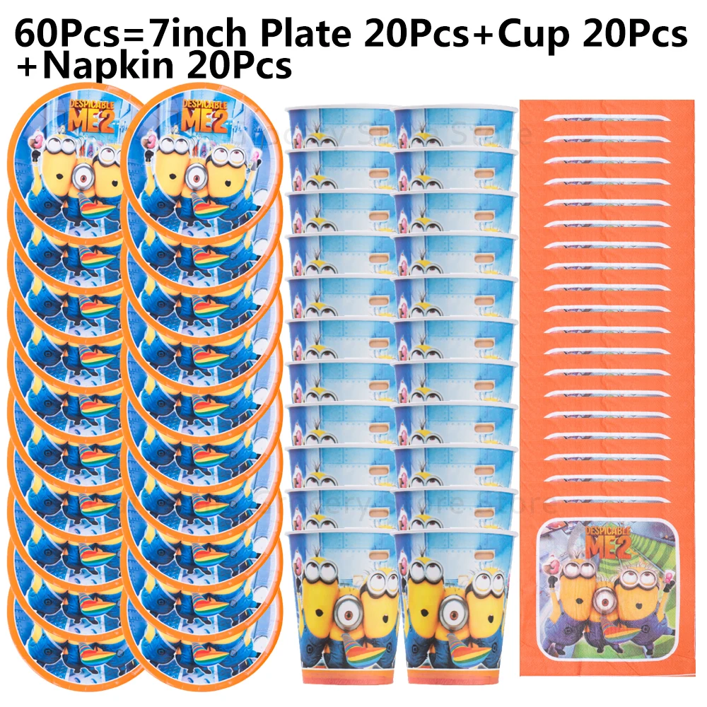 MINISO 20 People Use Minions Cartoon Tableware Set Children Birthday Party Decoration Paper Plate Cup Napkin Cake Party Supplies