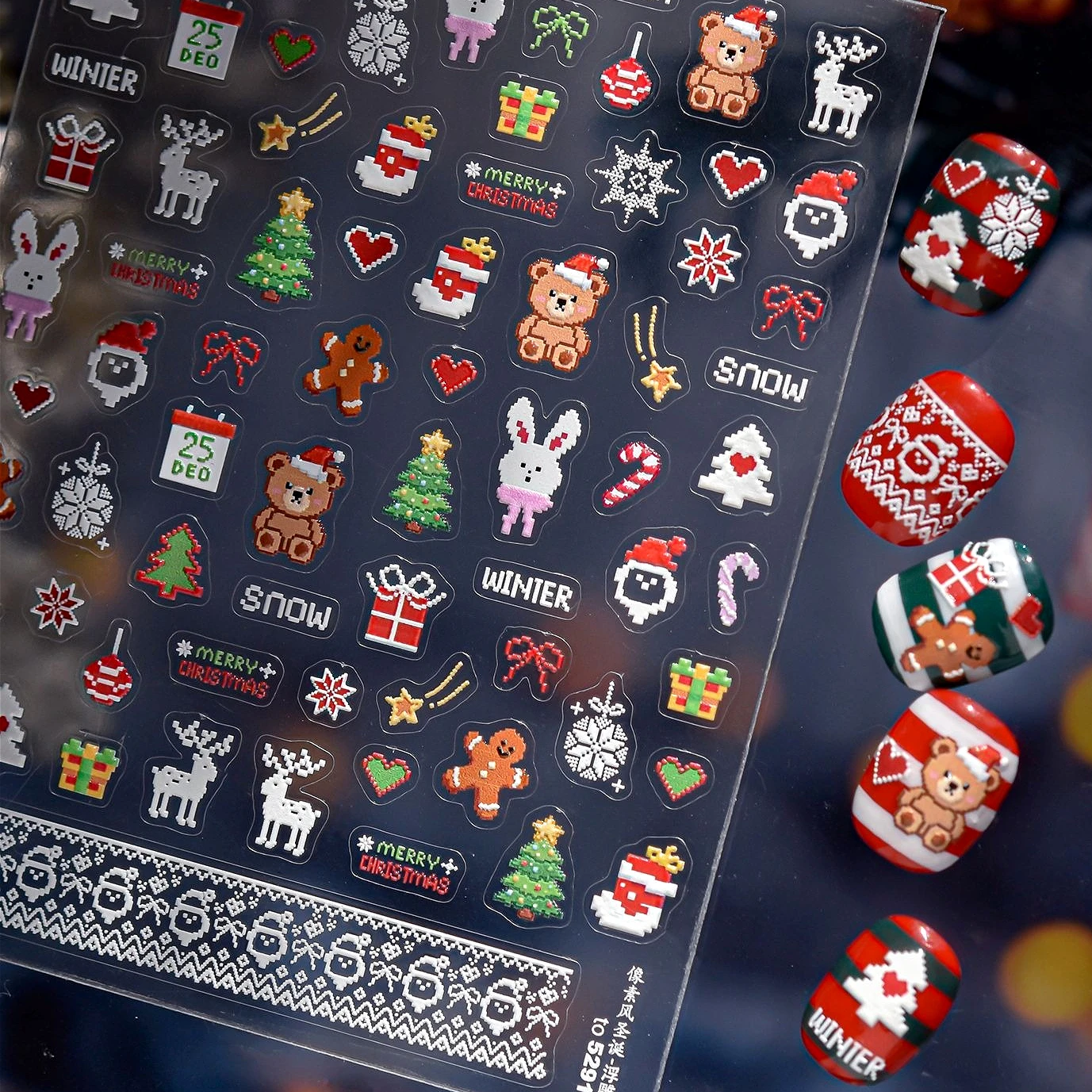 

Christmas Tree Snowman Bear Rabbit Deer Gingerbread Man Snowflakes Santa Claus Star Gift Crystal Ball Nail Art Stickers Decals
