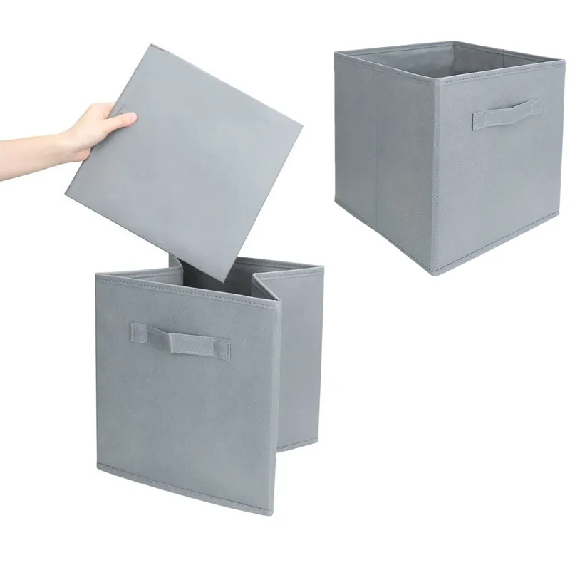 Beige Gray storage box can be folded open finishing box cloth art drawer storage box square storage box drawer sundry basket