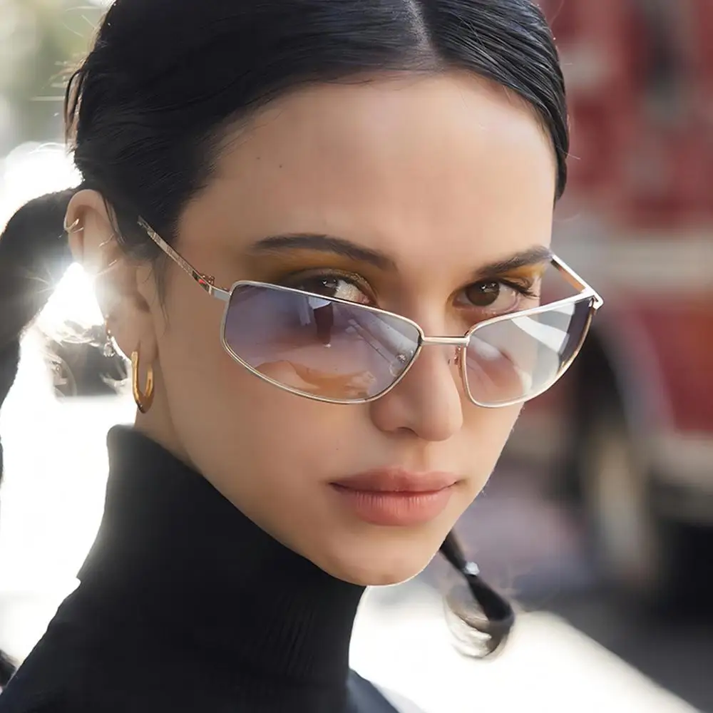 

Классические винтажные американские солнцезащитные очки Y2K в металлической оправе с прямоугольными оттенками, популярные очки UV400 для женщин и мужчин