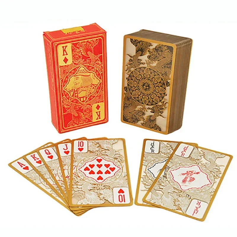 Cartes de jeu de poker en plastique PVC transparent, rouge, noir, étanche, motif de dragon doré, cadeau créatif