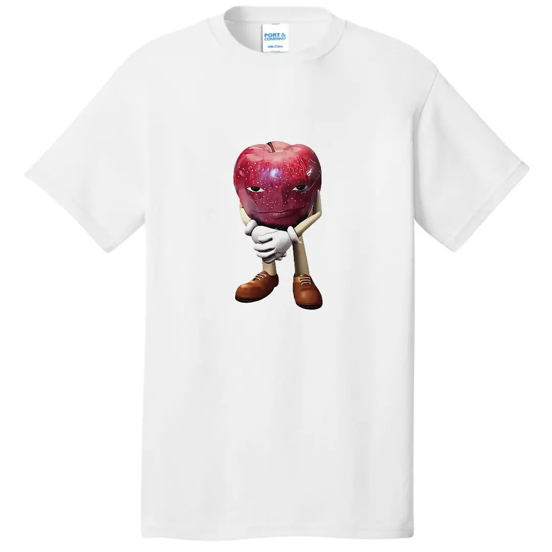 Kaos katun kualitas tinggi pria, T-shirt atasan lengan pendek kasual Retro Apple dengan wajah Meme uniseks image 5