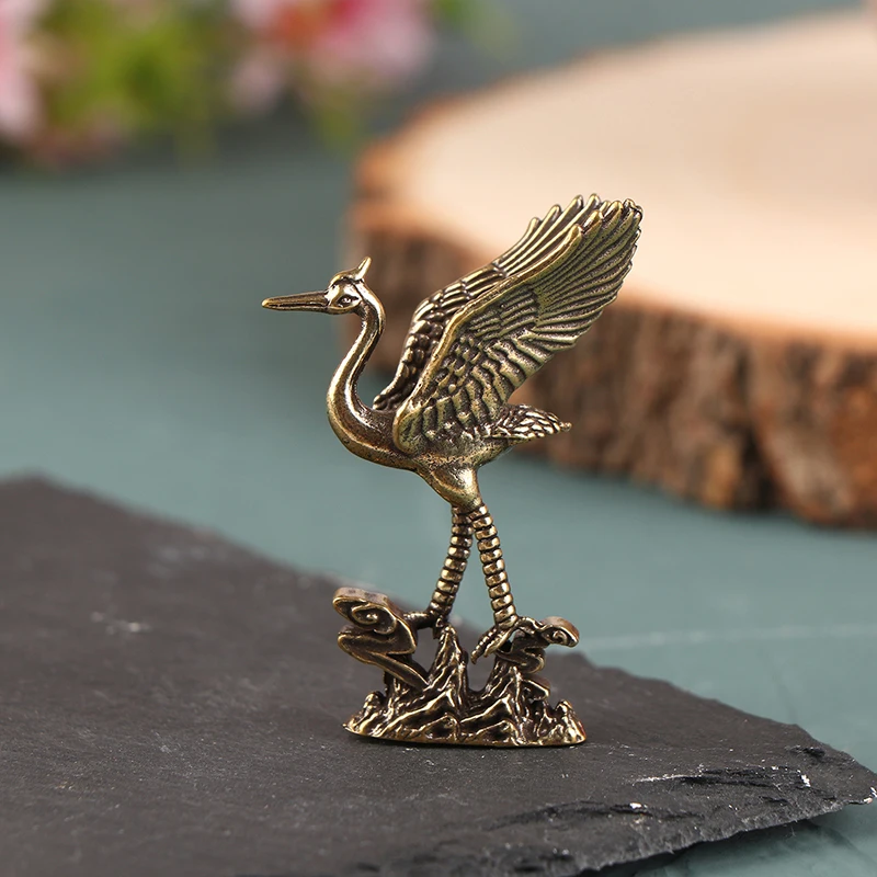 1Pcs Brass Crane Figurines Miniatures Desktop Ornaments Living Room Decorations Crafts Accessories Small Animal Statue Decor