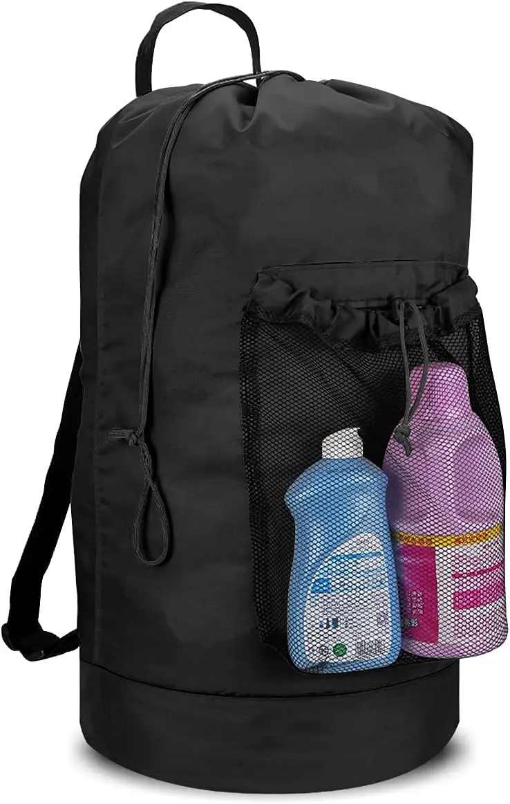 

Backpack Laundry Bag, Laundry Backpack with Shoulder Straps and Mesh Pocket Durable Nylon Clothes Hamper Bag with Draws