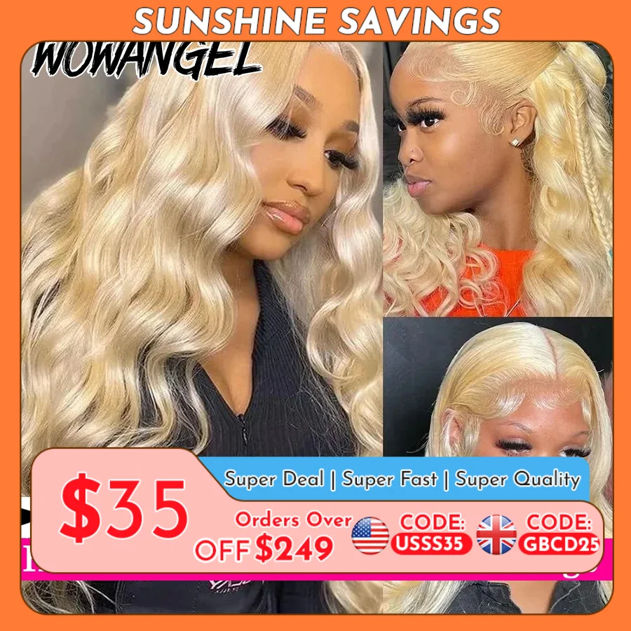 WowAngel #613 13x6 HD Lace Full Frontal Wigs Blond Body Wave Human Hair Wigs Skins Melted Deep Parting Brazilian Hair For Women