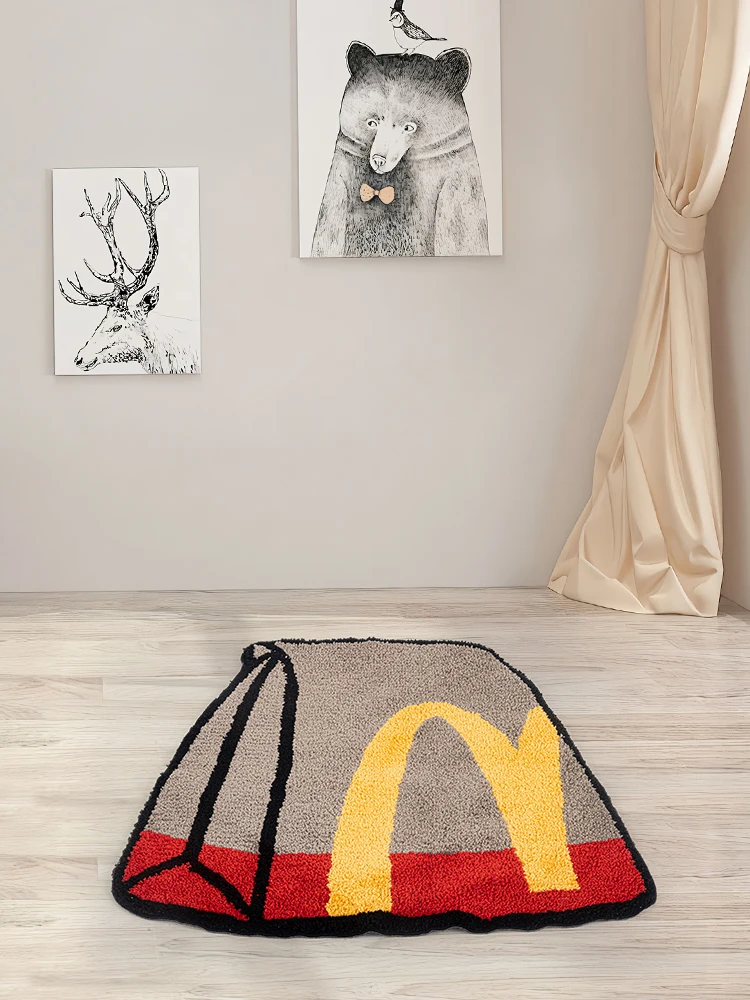 Fast Food MCD Paper Bag Tufted Rug for Living Room Bathroom Cartoon Fast Food Bags Area Rug Fluffy Bath Mat Art Home Decor