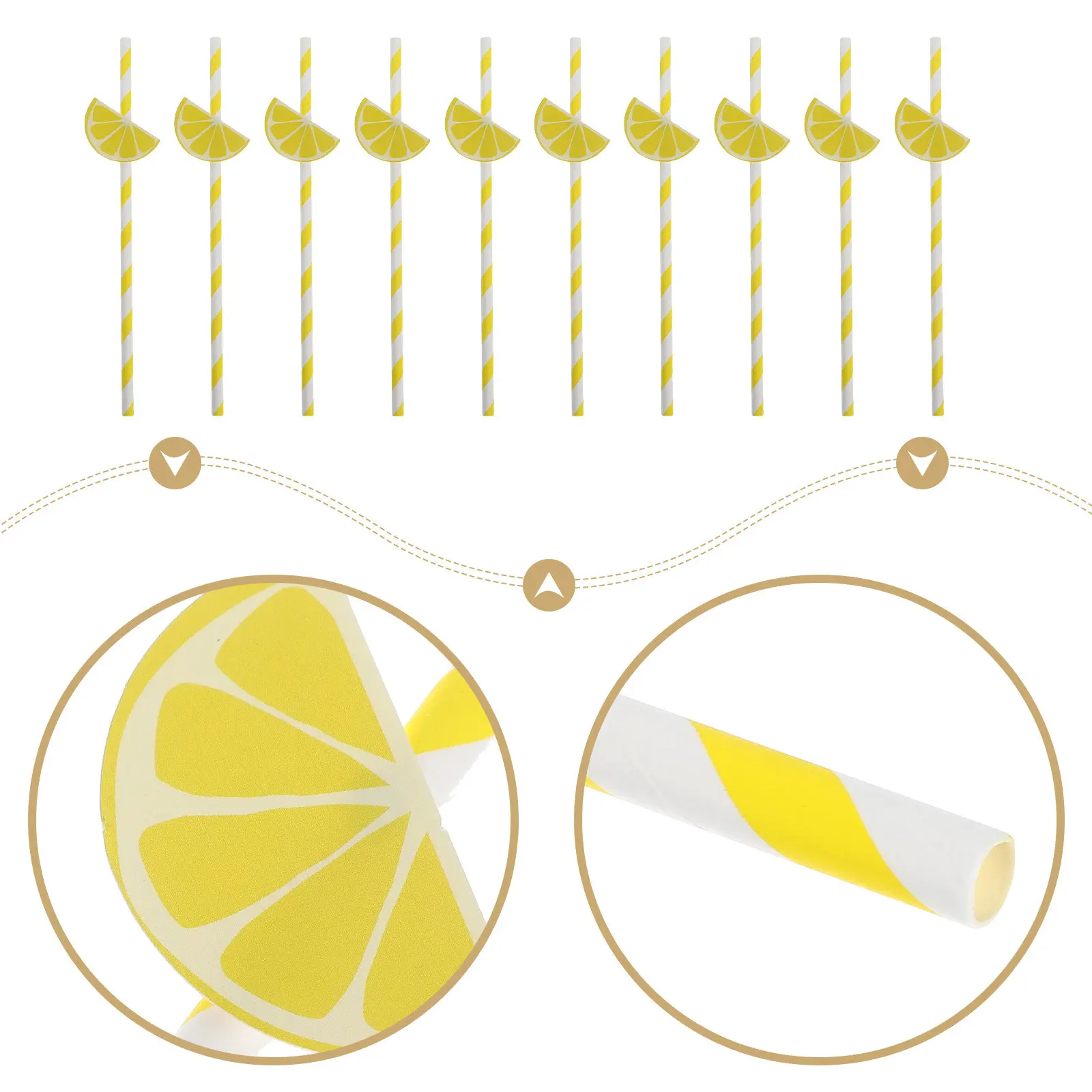 30Pcs Lemon Design Paper Straws Eco Friendly Biodegradable Party Supplies for Smoothies Coffee Tea Cocktails Decoration DIY