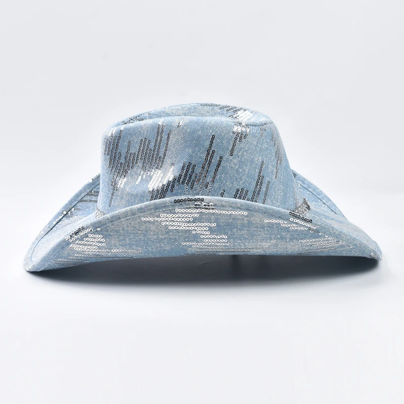 قبعة رعاة البقر الغربية قبعة راعية البقر من قماش الدنيم المغسول مناسبة للارتداء اليومي غير الرسمي، وحفلات رعاة البقر الغربية، ورقص دش الزفاف