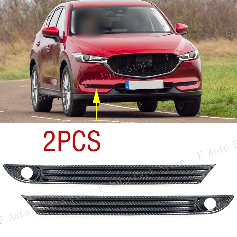2PCS For Mazda CX5 CX-5 2017 2018 2019 2020 2021 Carbon Fiber Front Bumper Fog Light Lamp Trim Sticker Frame Cover Grille Cap