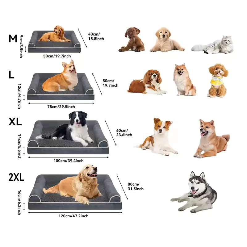 Pet Sofa Bed for Dogs and Cats, Removable Washable Fluffy Plush Couch, All-Season Rectangle Cushion Puppy Kitty Bed House