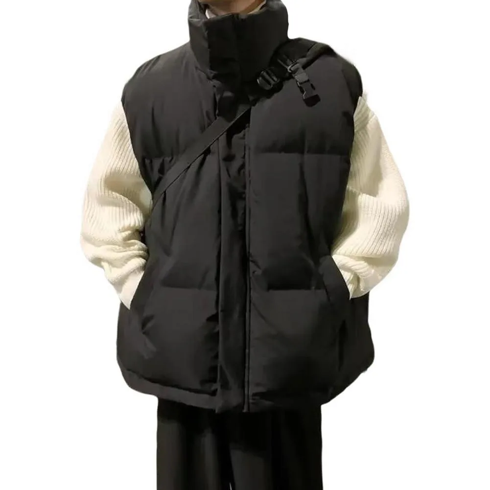 Men Vest Warm Waistcoat Versatile Stand Collar Loose Jacket Men's Sleeveless Jacket Coat Autumn Winter
