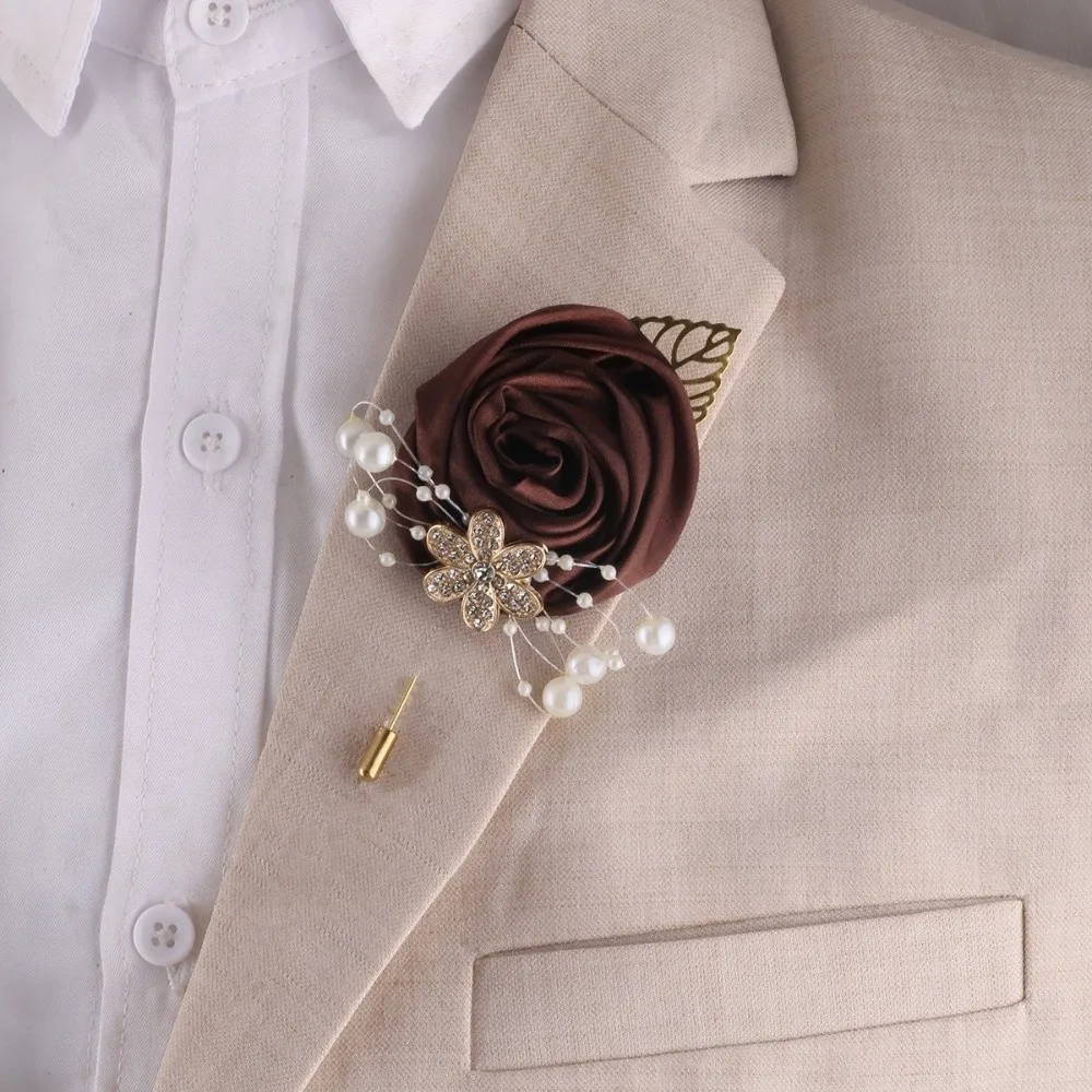 Elegant Chest Flower Fake Pearl Light Luxury Groom and Groomsmen Accessories Lapel Flower Rose Wedding Brooch Prom Party