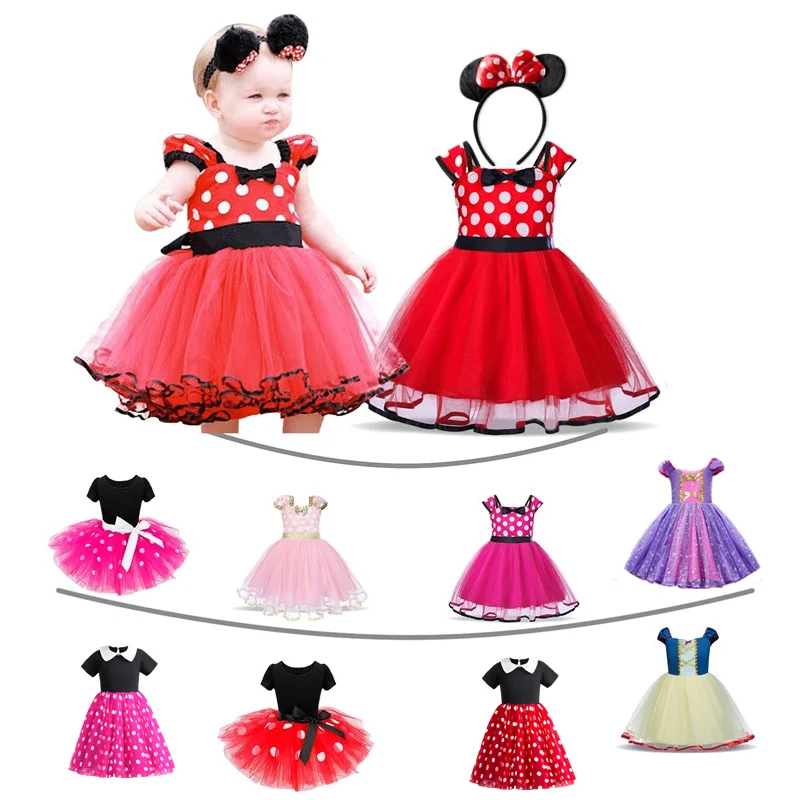 Summer Baby Girls Polka Dot Princess Dress Minni Mouse Cosplay Costume for Halloween Carnival Party Cute Girls Clothes 1-5 Years