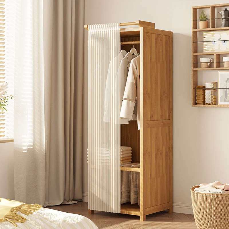 

Household Thickened Bamboo Closet Small Partitions Cloth Wardrobe Storage Space Saving Shelves Bedroom Cabinets Furniture