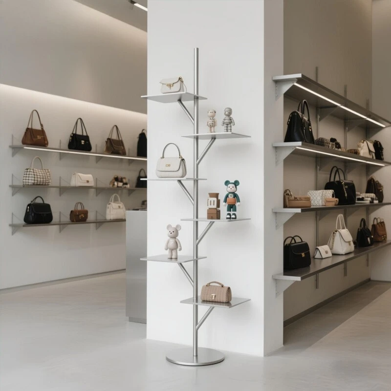 

Light luxury clothing store floor-to-ceiling display rack, simple modern bags, shoes, multi-layer shelves, creative wrought