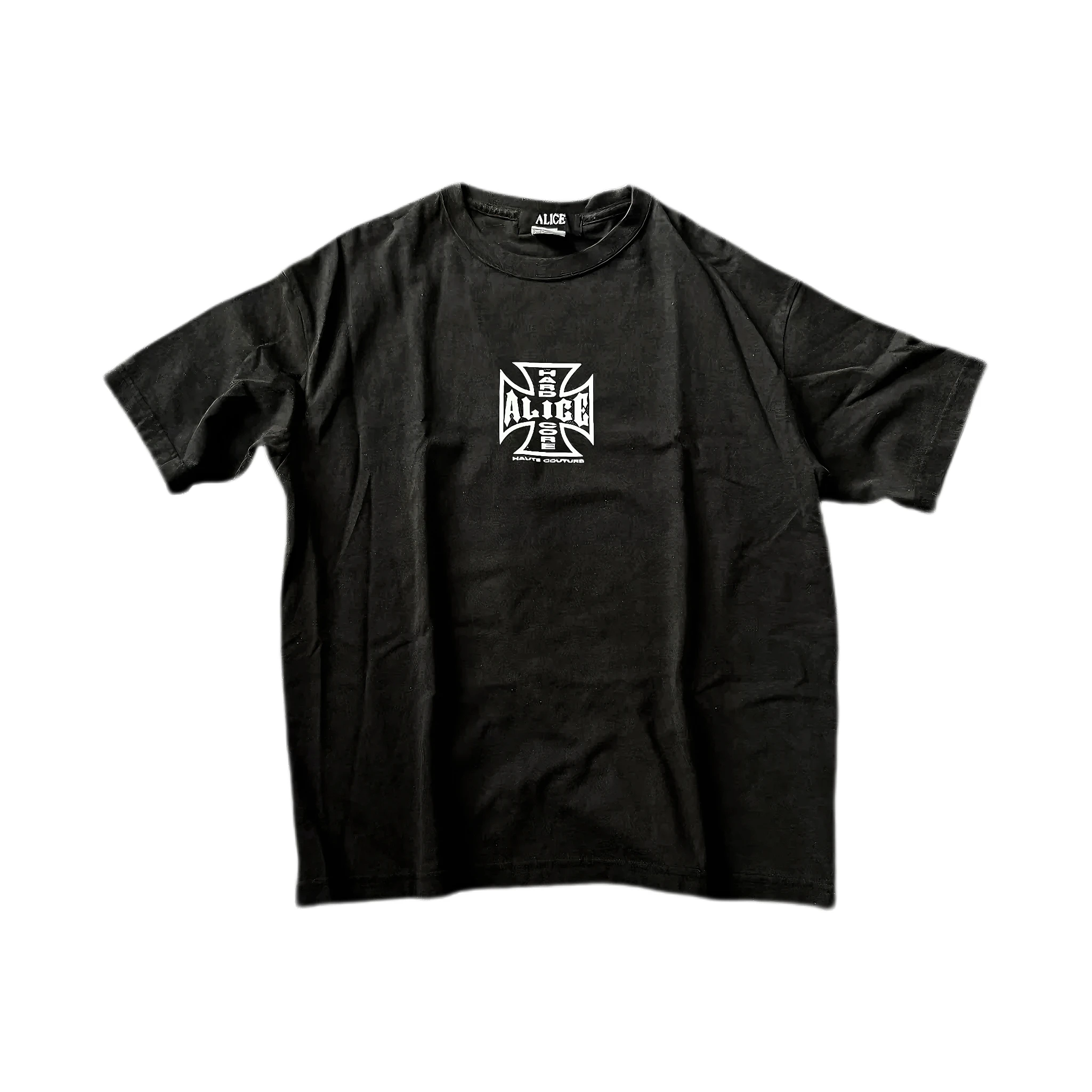 Classic Black White Cross Opium Alice Logo Print Short Sleeve T-Shirt Cotton Casual Summer Sweat Absorbent Unisex Tee