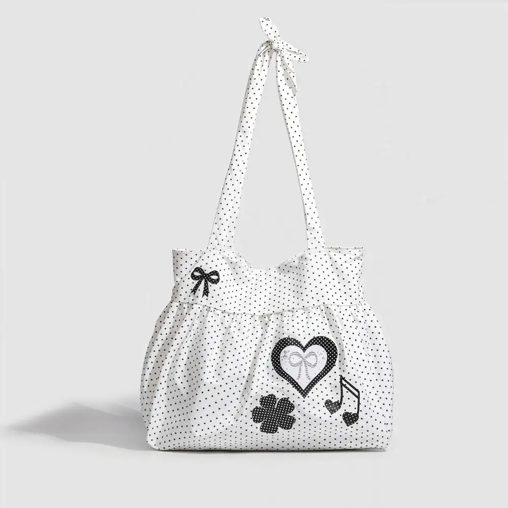 

Casual Canvas Shoulder Bag Polka Dot Print Large Capacity Crossbody Bag Lightweight Solid Color Lady Handbags Women
