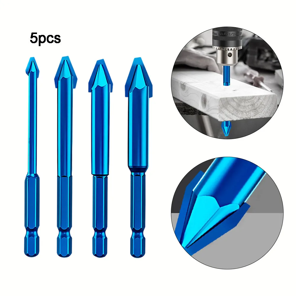 5pcs 6/8/10/12mm 편심 드릴 비트 다기능 구불 구불한 머리 타일 유리 카바이드 목재 플라스틱 전동 공구 용 정밀 드릴링