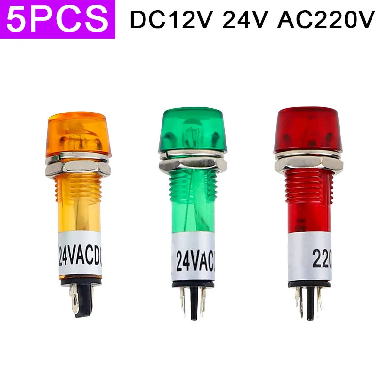 5pcs/lot Power Supply Small Signal Working XD10-3 DC24V AC220V 10Mm Plastic Indicator Light 12V 24V 220V AC DC