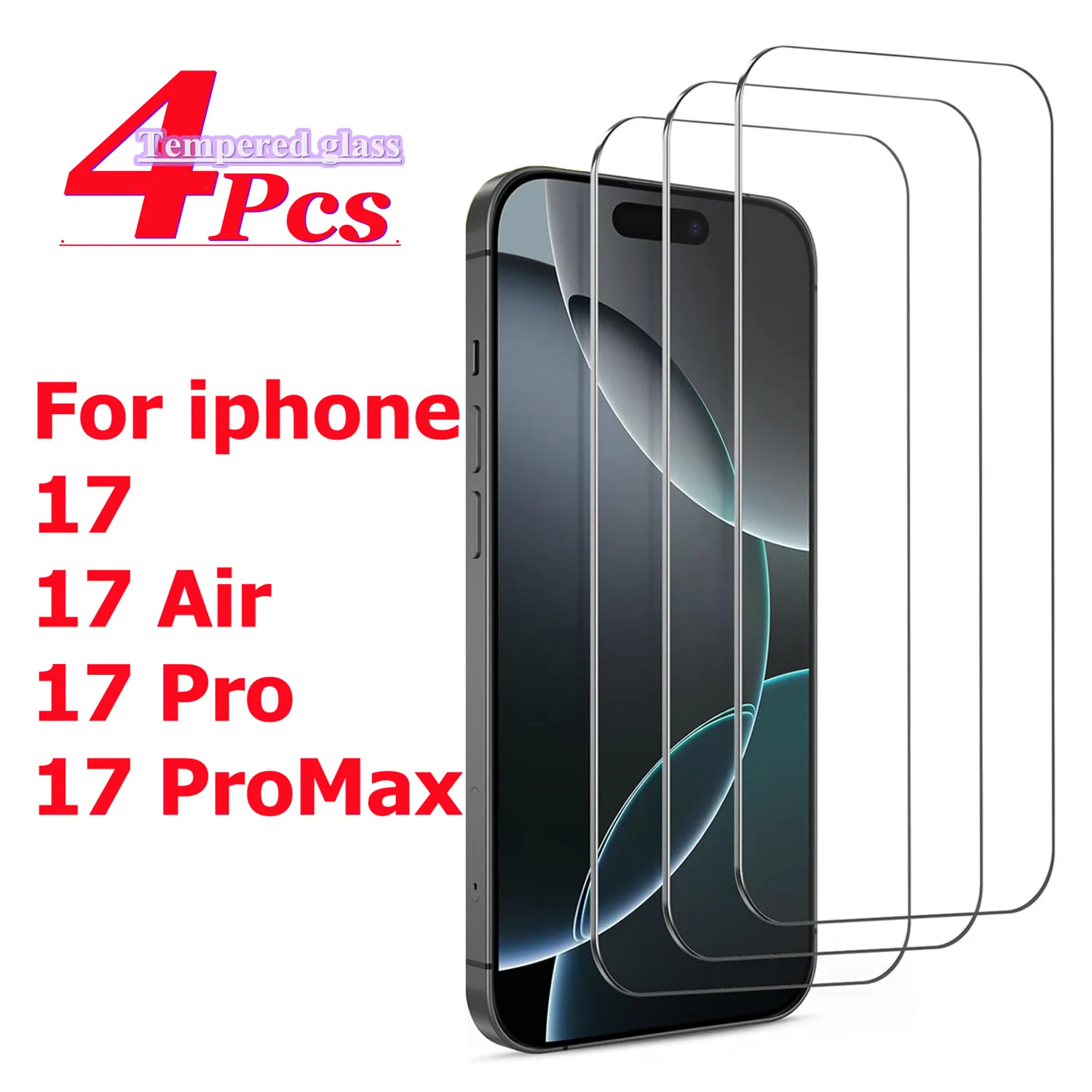

4pcs For iphone 17 17 Air 17 Pro Max tempered Glass protective film, scratch resistant and bubble free, 9H hardness