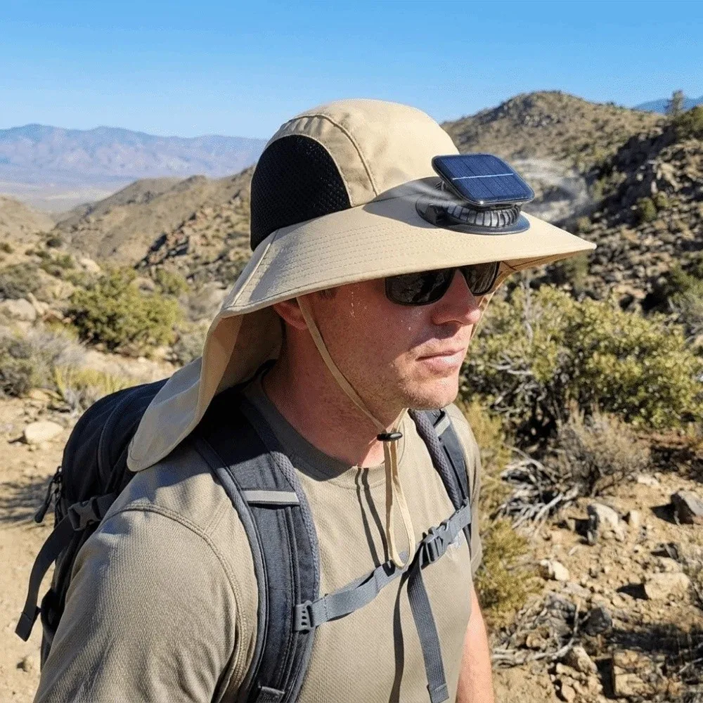 

Дышащая кепка с солнечным вентилятором, регулируемая, охлаждающая, с широкими полями, легкая, с прикрепленной накидкой, для 3.7V 300mAh