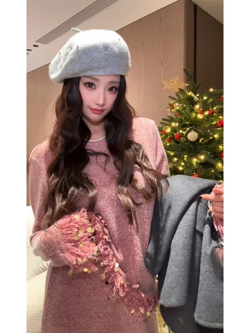 

Ele Loose Women's Suit Set Beautiful f-length Skirt Faionable Winter Clothing Casual Sle High-waisted orts