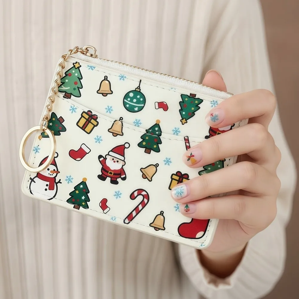 Cute Cartoon Christmas Patterns Card Holder Multi-Card Slot Portable Coin Purse PU Leather Key Holder Mini Wallet