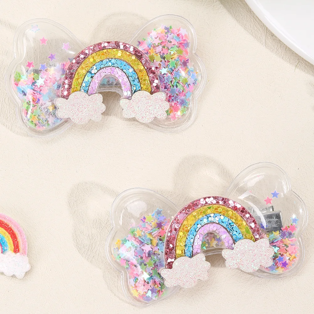 36pcs Kids Sequin Quicksand Hair Clips Baby Princess Rainbow Hairpins BB Barrette Girl's Star Hair Clamp Pins Baby Headwear Bulk