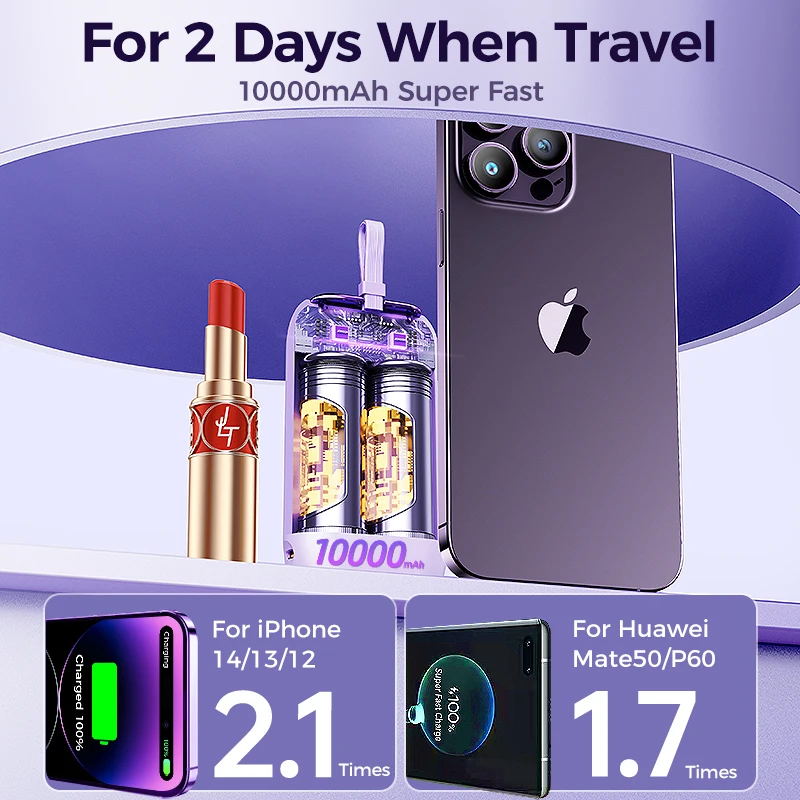 Joyroom 22.5W Mini Power Bank Fast Charging Powerbank With Type-C For iPhone Cable 10000mAh PD QC3.0 Charger For Samsung Xiaomi