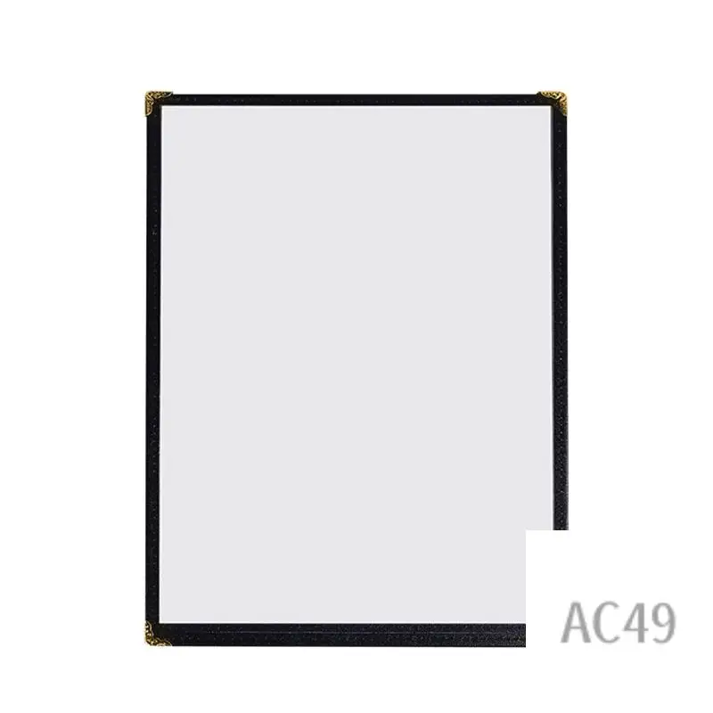 C9-12 Pack Cafe Style Menu Cover A4 Menu Protective Case Double Stitch Edge (Black, 2 Pages/4 Views - 8.5 Inch X 11 Inch)