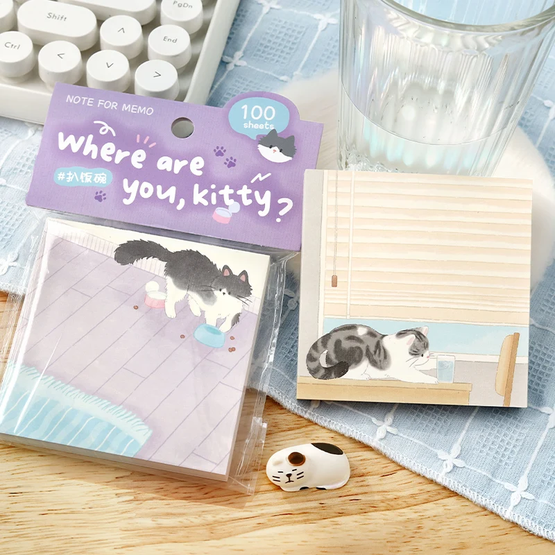 100 kartek uroczych karteczek samoprzylepnych z kotami, kreatywne kolacje, DIY, scrapbooking, estetyczny papier, materiały szkolne i biurowe