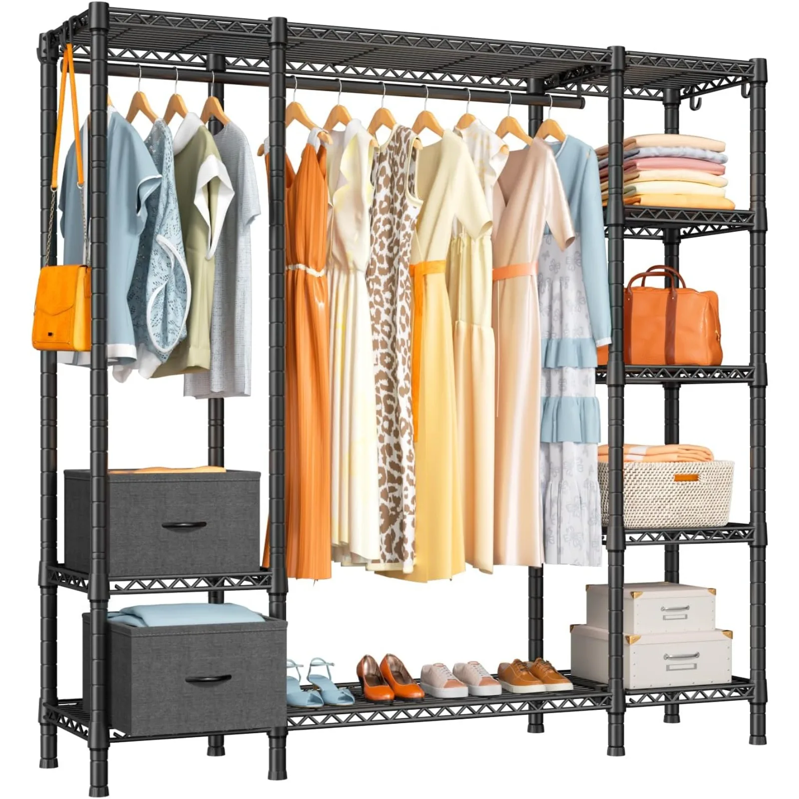 US Ulif E6 Heavy-Duty Garment Rack, 5 Tiers Freestanding Clothes Rack with Fabric Drawers