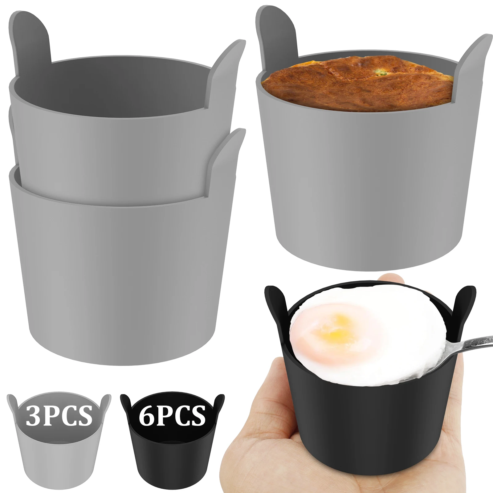 3Pcs Air Fryer Silicone Basket Silicone Egg Poaching Cups Cupcake Baking Cups Ramekins For Air Fryer Ovens Kitchen Gadgets