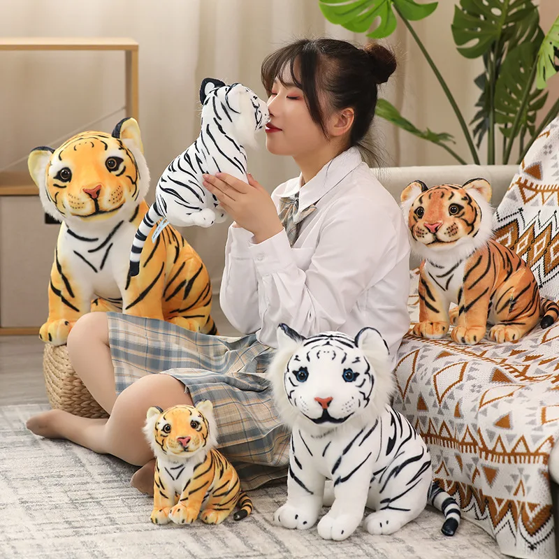 25-55CM Realistic Tiger White Tiger Plush Toy for Children's Soothing and Sleeping Tiger Animal Doll Christmas Gift