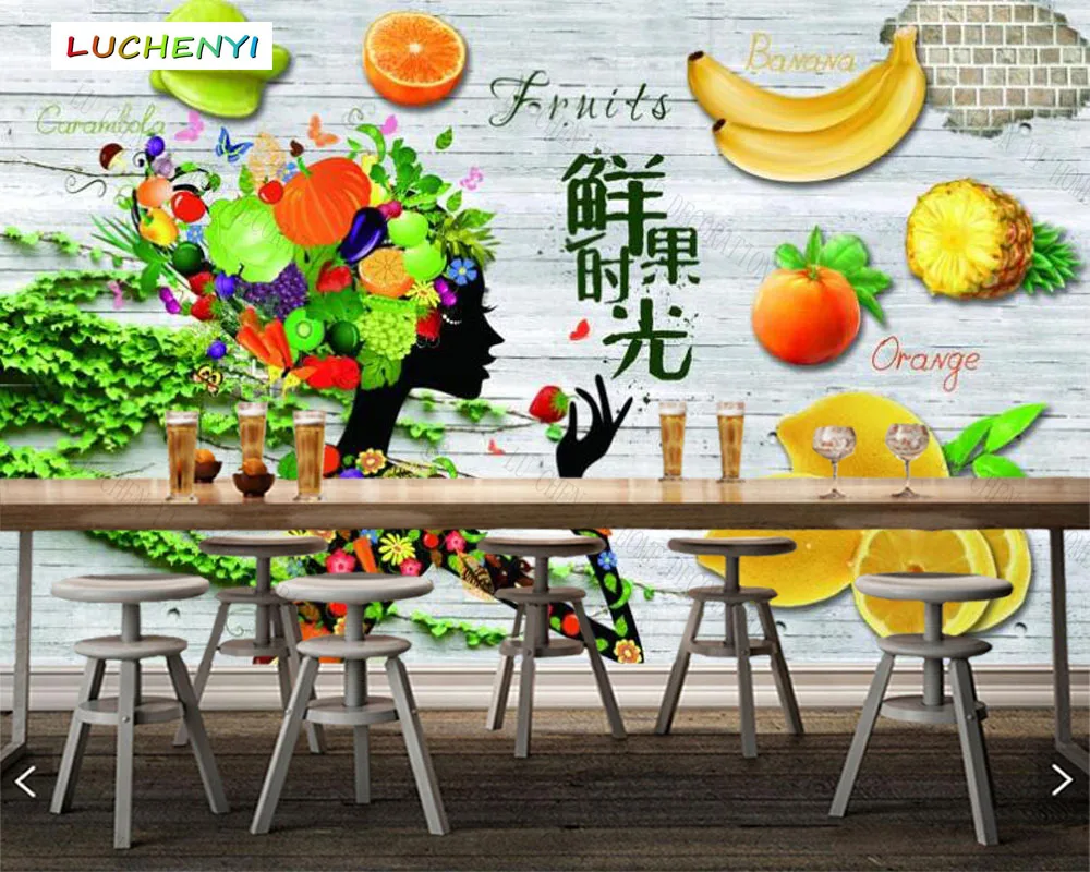 

Papel de parede custom fruit time 3d wallpaper mural,cool drink restaurant juice shop dining room wall papers sticker