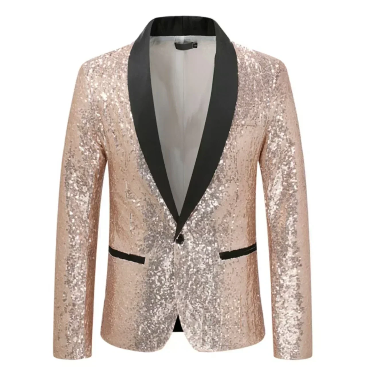 Men's Sequin Blazer Slim Fit Peak Lapel Tuxedo Single Suit for Party Evening Dress Performance Stage Costume