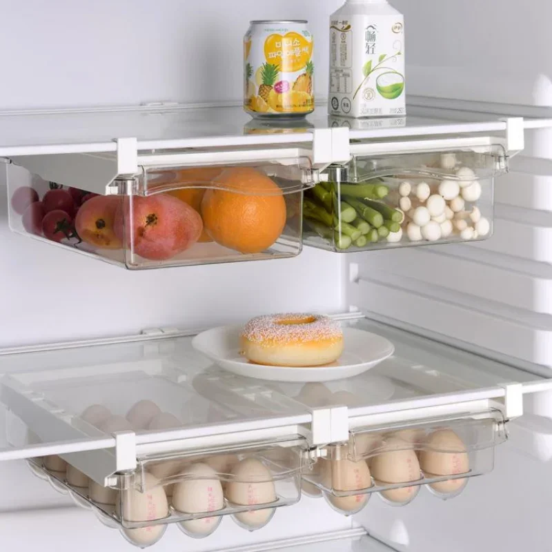 Drawer Type Food Storage Box for Refrigerator Clear Fruit Organizer Rack Holder Under Shelf Slide Plastic Kitchen Container