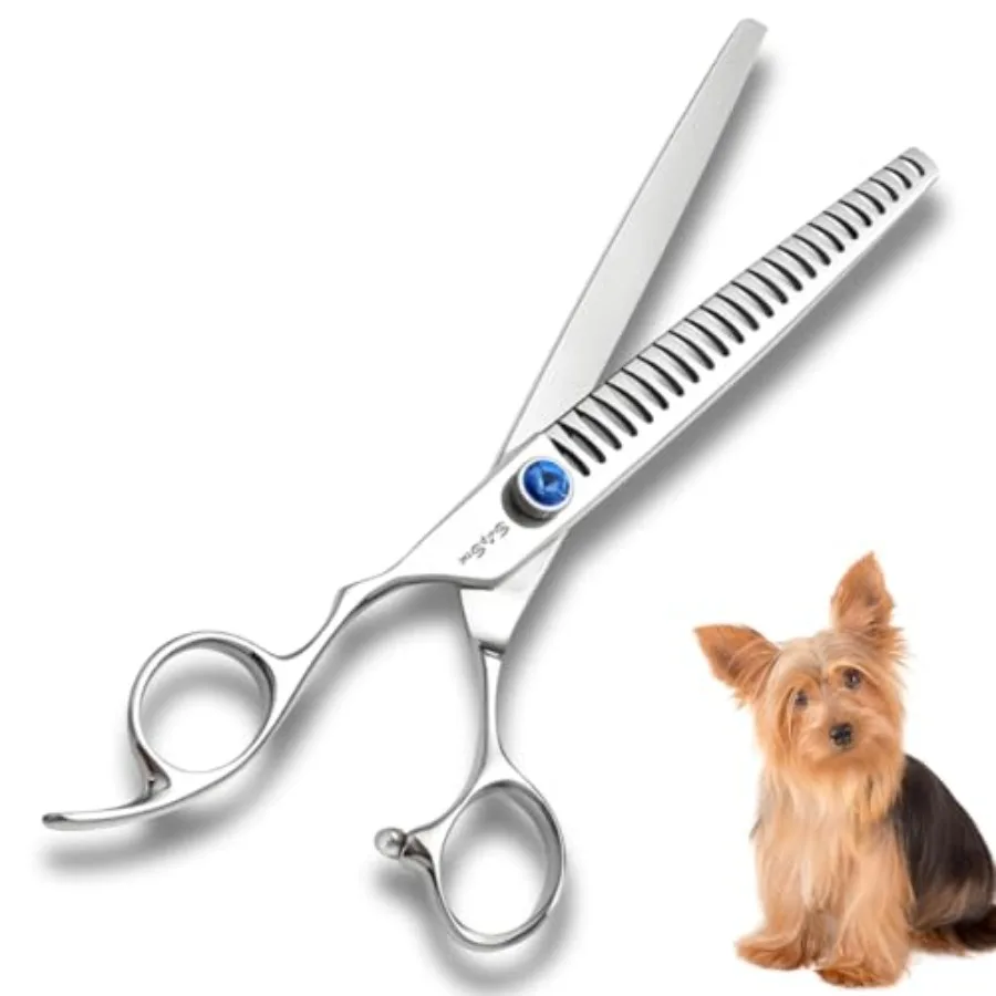 

7.5" Left Handed Dog Grooming Scissors Blending Shears with 24 Fishbone Teeth VG10 Steel Texturizing Shear for Dog Grooming Pro