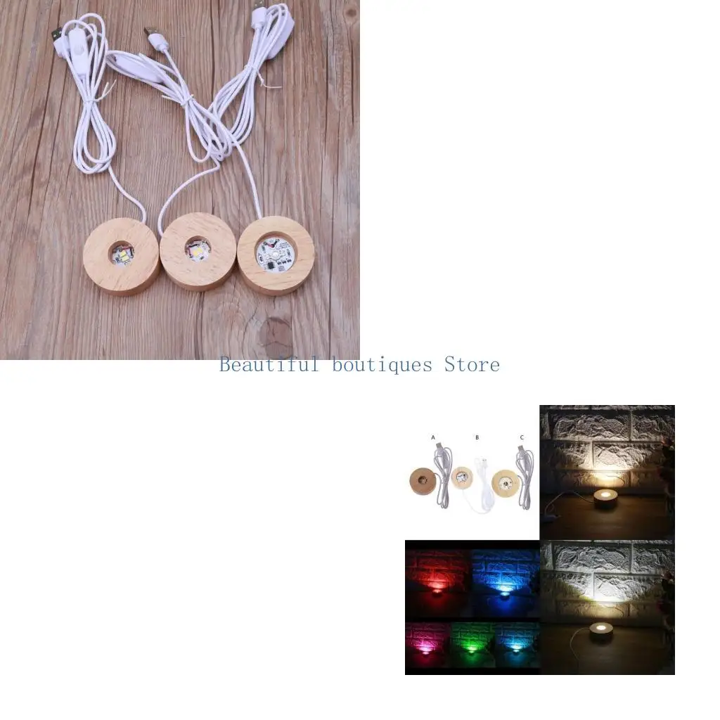 U4LF Handmade LED Wood Resin Display Base Round Wooden Night Base Resin Ornament Stand DIY Night Light Resin Art Crafts