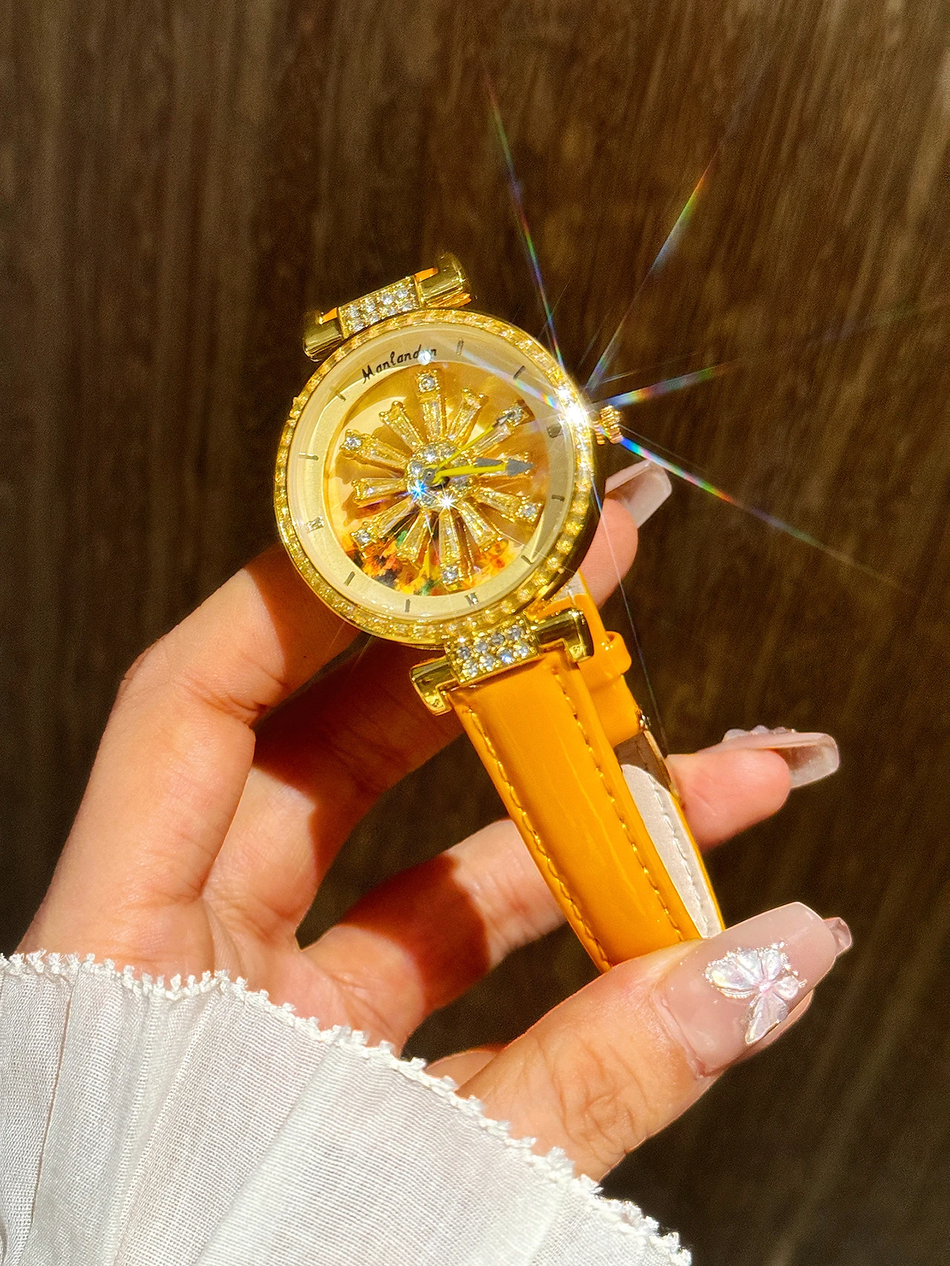 Women’s Gold Rhinestone Dress Watch with Sunburst Dial Sbd674d3a32d64641b1f356cd381b0  main image 4