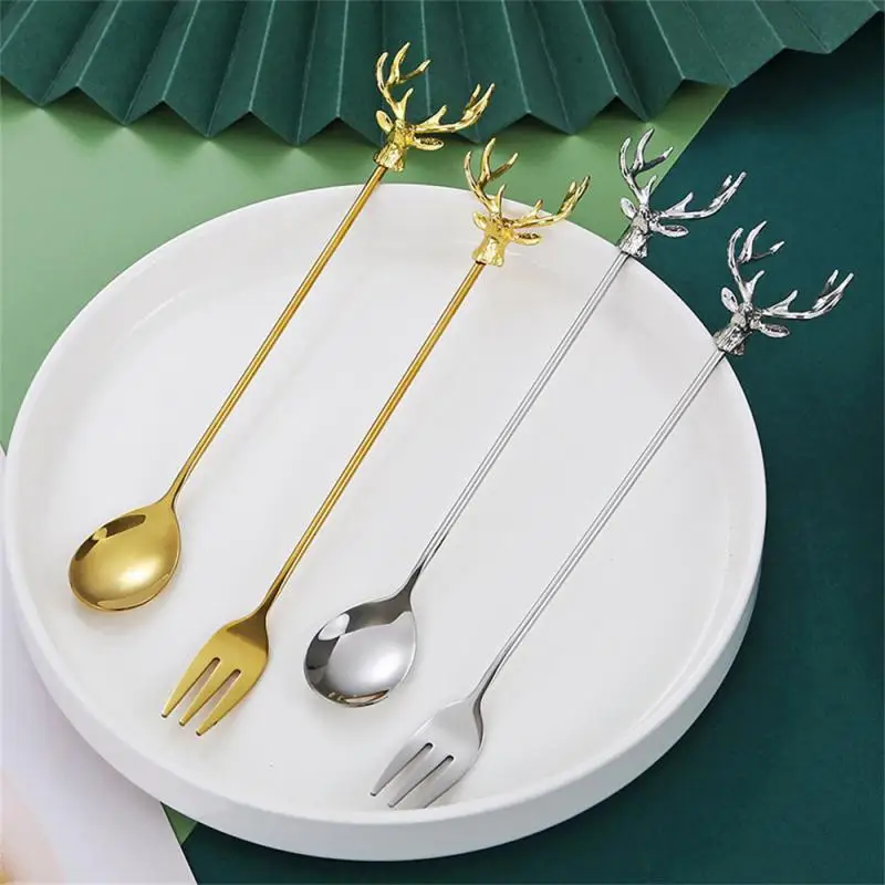 1/2/4PCS Creative Stainless Steel Spoon Branch Leaves Spoon Coffee Kitchen Accessories Tableware Decoration Titanium-Plated