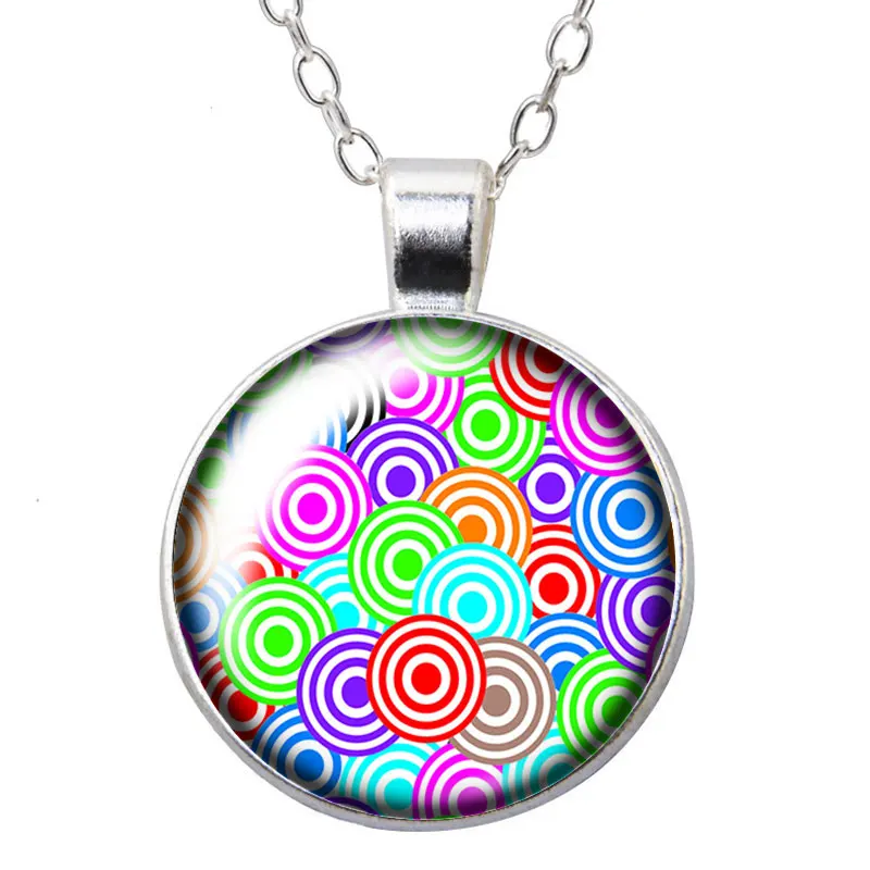 Colorful Rotating radiate Patterns Flowers Bubbles Round Photo Glass cabochon silver plated pendant necklace jewelry Gift - view 6