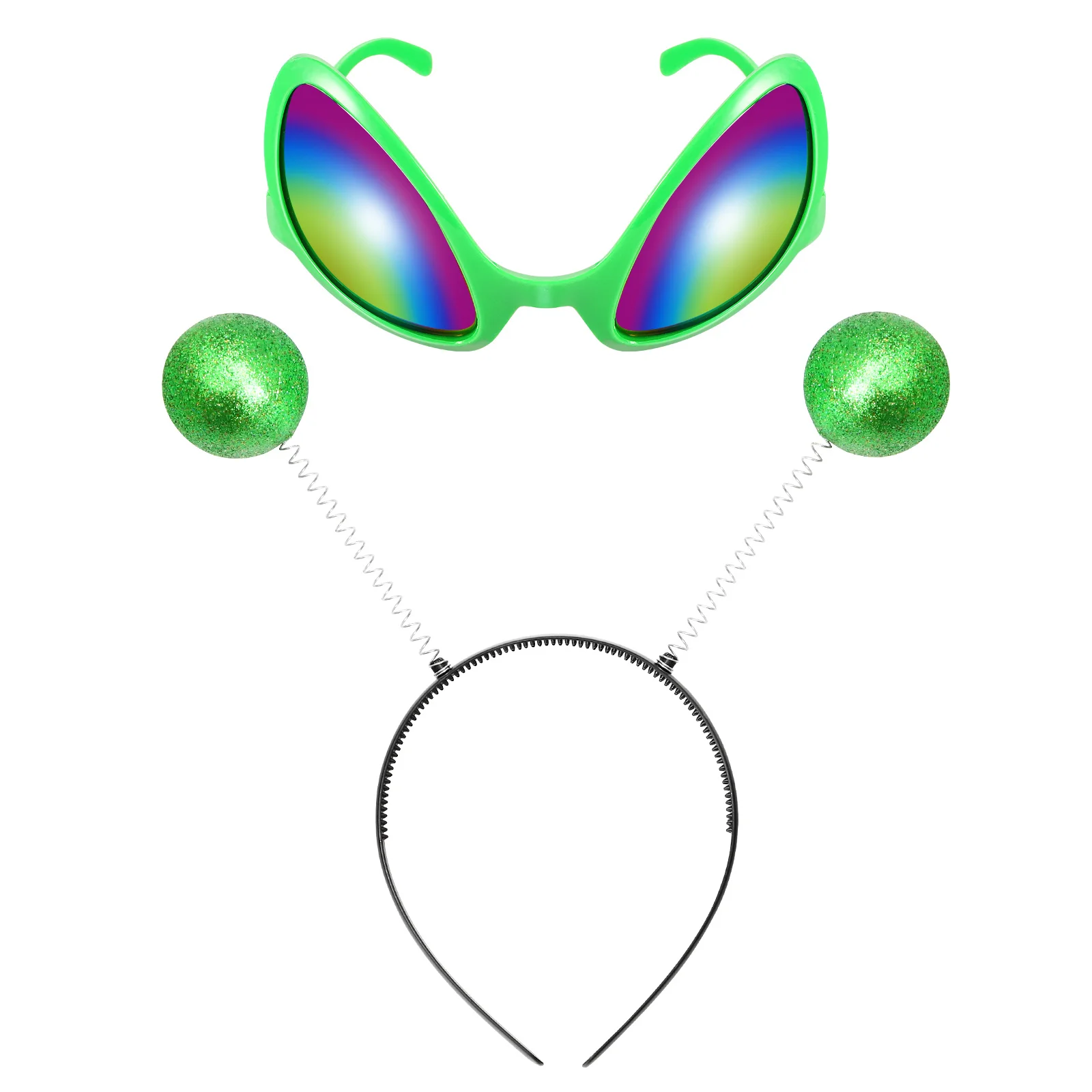 1 Juego de gafas de sol con diadema, disfraz de Cosplay para mujer, accesorios de fiesta espacial marciano, Boppers verdes de Union Jack