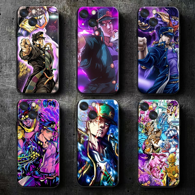 Anime JoJo Bizarre Adventure Cool Apple iPhone Case For 16 15 14 13 12 11 Mini XS XR X Pro Max Plus Black Soft Cover